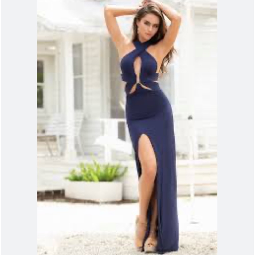Mapale Navy Maxi Dress Vacation Resort Beach Cruise Sexy Size Medium NWT - Picture 2 of 9